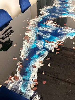 Blue ocean art dinning table for 6
