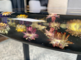 Round wood epoxy coffee table with pressed flowers