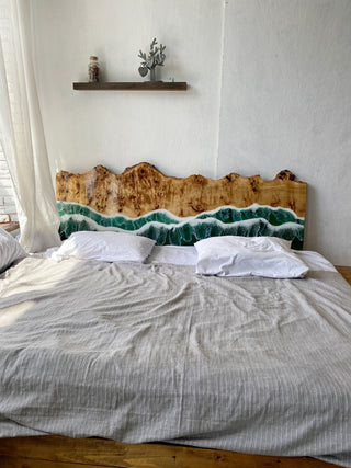 Epoxy Headboard with Turquoise Wave