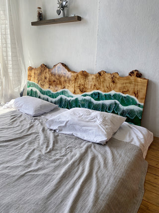 Epoxy Headboard with Turquoise Wave