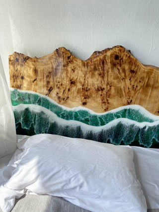 Epoxy Headboard with Turquoise Wave