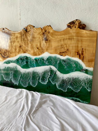 Epoxy Headboard with Turquoise Wave