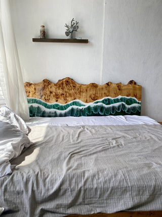 Epoxy Headboard with Turquoise Wave