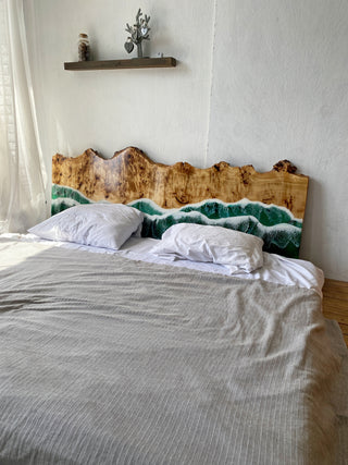 Epoxy Headboard with Turquoise Wave