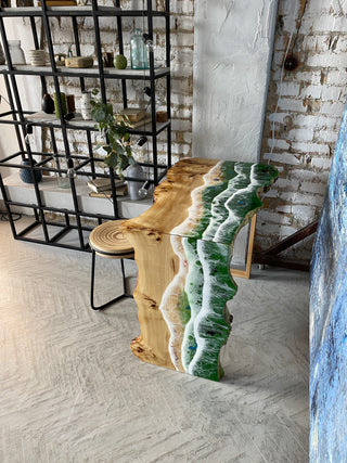 Waterfall Resin Table with Ocean Wave