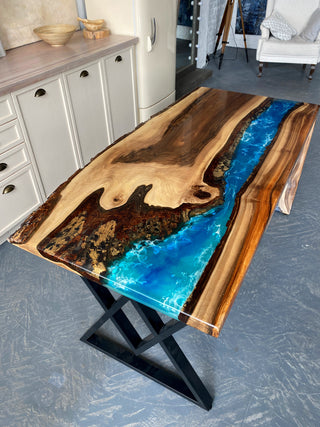 Waterfall Epoxy Wood Dining Table