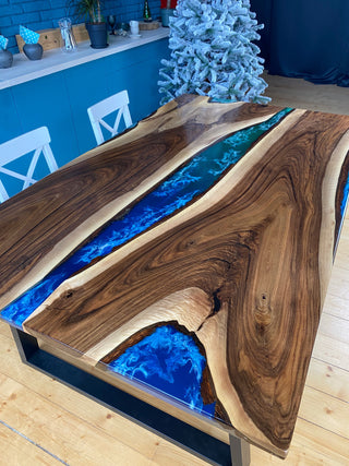 Custom blue epoxy dining table