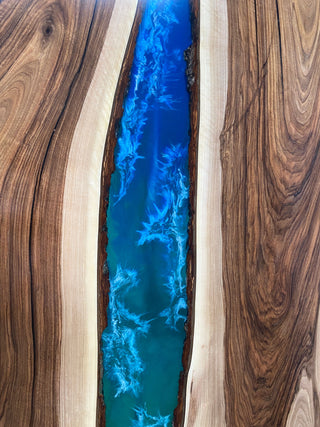 Custom blue epoxy dining table