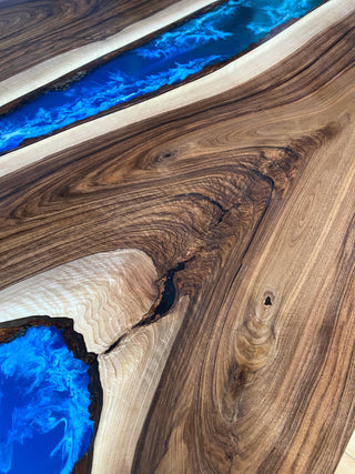 Custom blue epoxy dining table