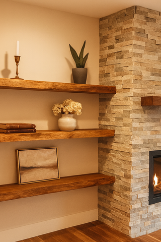 Solid wood fireplace mantle shelf
