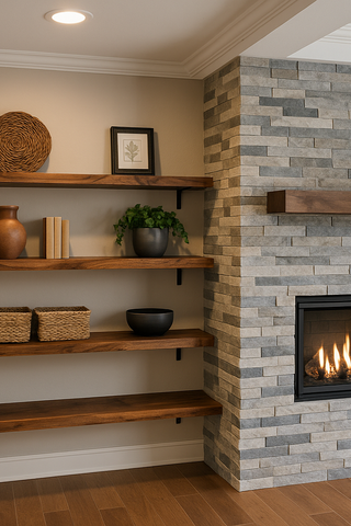 Solid wood fireplace mantle shelf