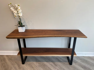 Live edge Walnut Console Table with shelf