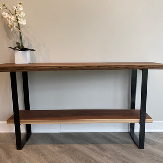 Live edge Walnut Console Table with shelf