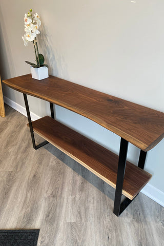 Live edge Walnut Console Table with shelf