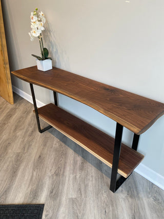 Live edge Walnut Console Table with shelf