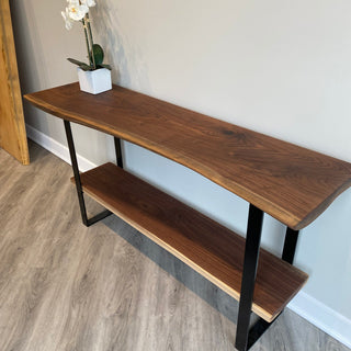 Live edge Walnut Console Table with shelf