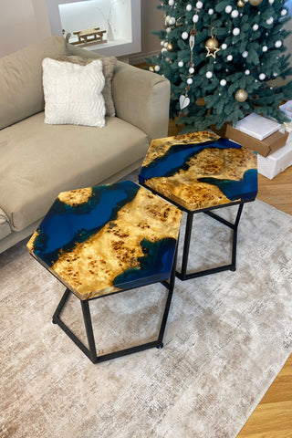 Sechseckige Couchtische aus Epoxidharz (2er-Set)