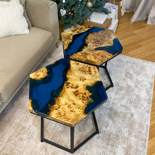 Sechseckige Couchtische aus Epoxidharz (2er-Set)