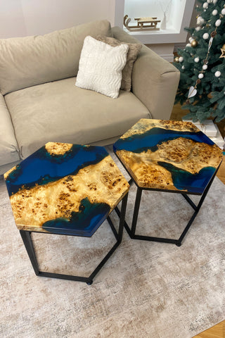 Sechseckige Couchtische aus Epoxidharz (2er-Set)