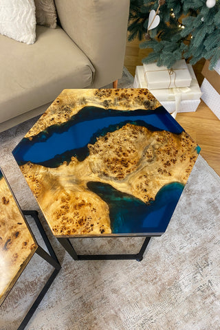 Sechseckige Couchtische aus Epoxidharz (2er-Set)