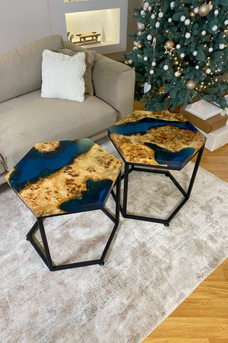Sechseckige Couchtische aus Epoxidharz (2er-Set)