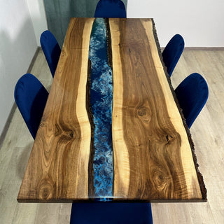 Walnut Epoxy Wood Dining Table for 6