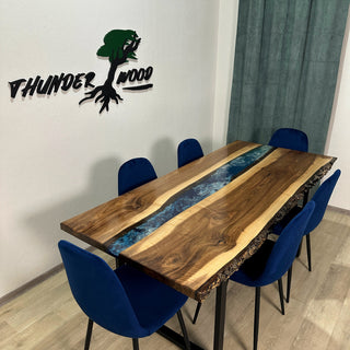 Walnut Epoxy Wood Dining Table for 6