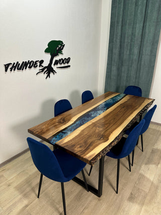 Walnut Epoxy Wood Dining Table for 6