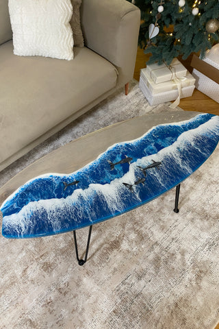 Surfboard Coffee Table with Glow Epoxy