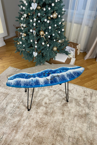 Surfboard Coffee Table with Glow Epoxy