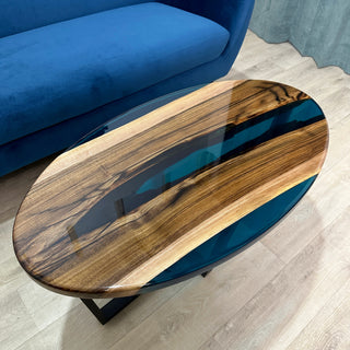 Clear Blue Epoxy River Coffee Table