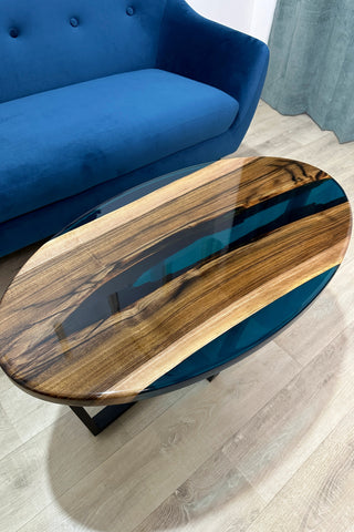 Clear Blue Epoxy River Coffee Table