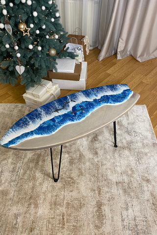 Surfboard Coffee Table with Glow Epoxy