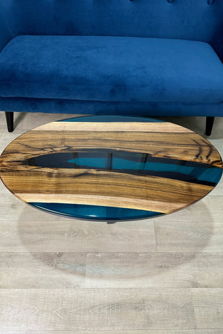 Clear Blue Epoxy River Coffee Table