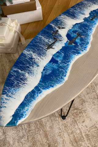 Surfboard Coffee Table with Glow Epoxy