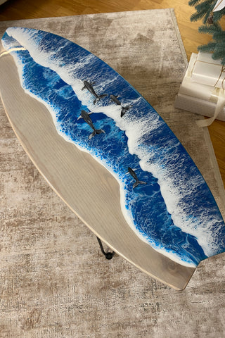 Surfboard Coffee Table with Glow Epoxy