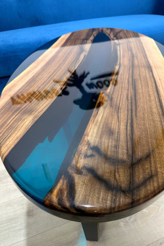 Clear Blue Epoxy River Coffee Table