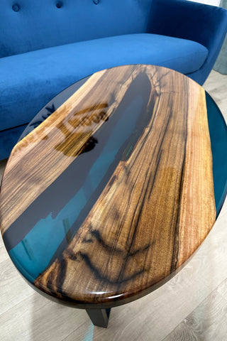 Clear Blue Epoxy River Coffee Table