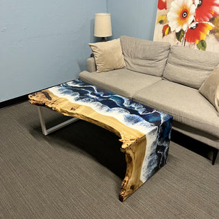 Waterfall Live Edge Coffee Table with Ocean Resin