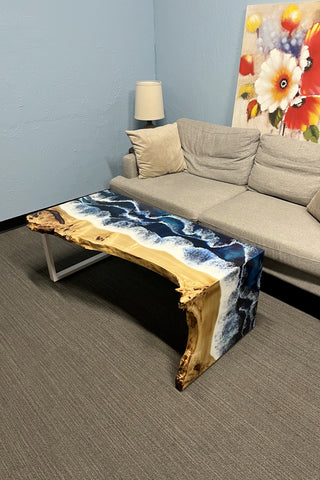Waterfall Live Edge Coffee Table with Ocean Resin
