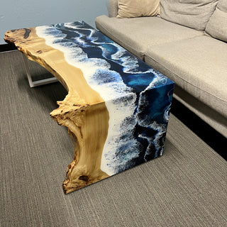 Waterfall Live Edge Coffee Table with Ocean Resin