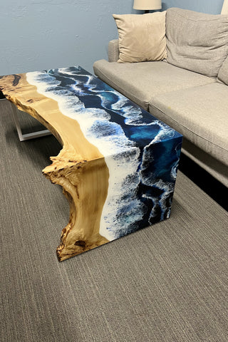 Waterfall Live Edge Coffee Table with Ocean Resin