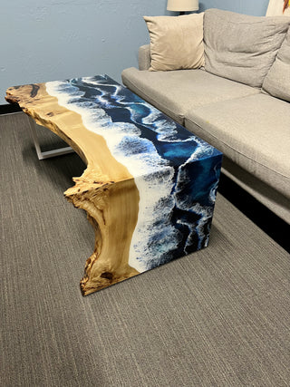 Waterfall Live Edge Coffee Table with Ocean Resin