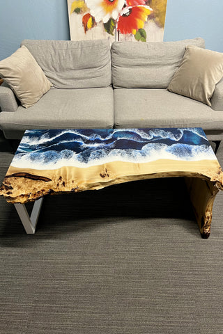 Waterfall Live Edge Coffee Table with Ocean Resin