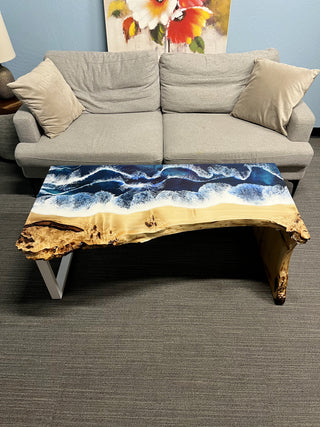 Waterfall Live Edge Coffee Table with Ocean Resin