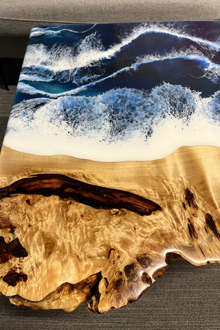 Waterfall Live Edge Coffee Table with Ocean Resin