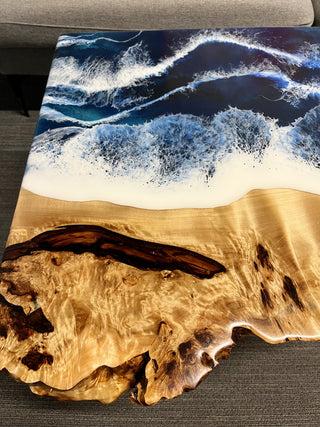 Waterfall Live Edge Coffee Table with Ocean Resin