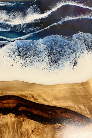 Waterfall Live Edge Coffee Table with Ocean Resin