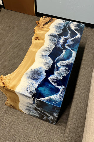 Waterfall Live Edge Coffee Table with Ocean Resin