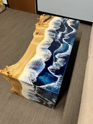 Waterfall Live Edge Coffee Table with Ocean Resin